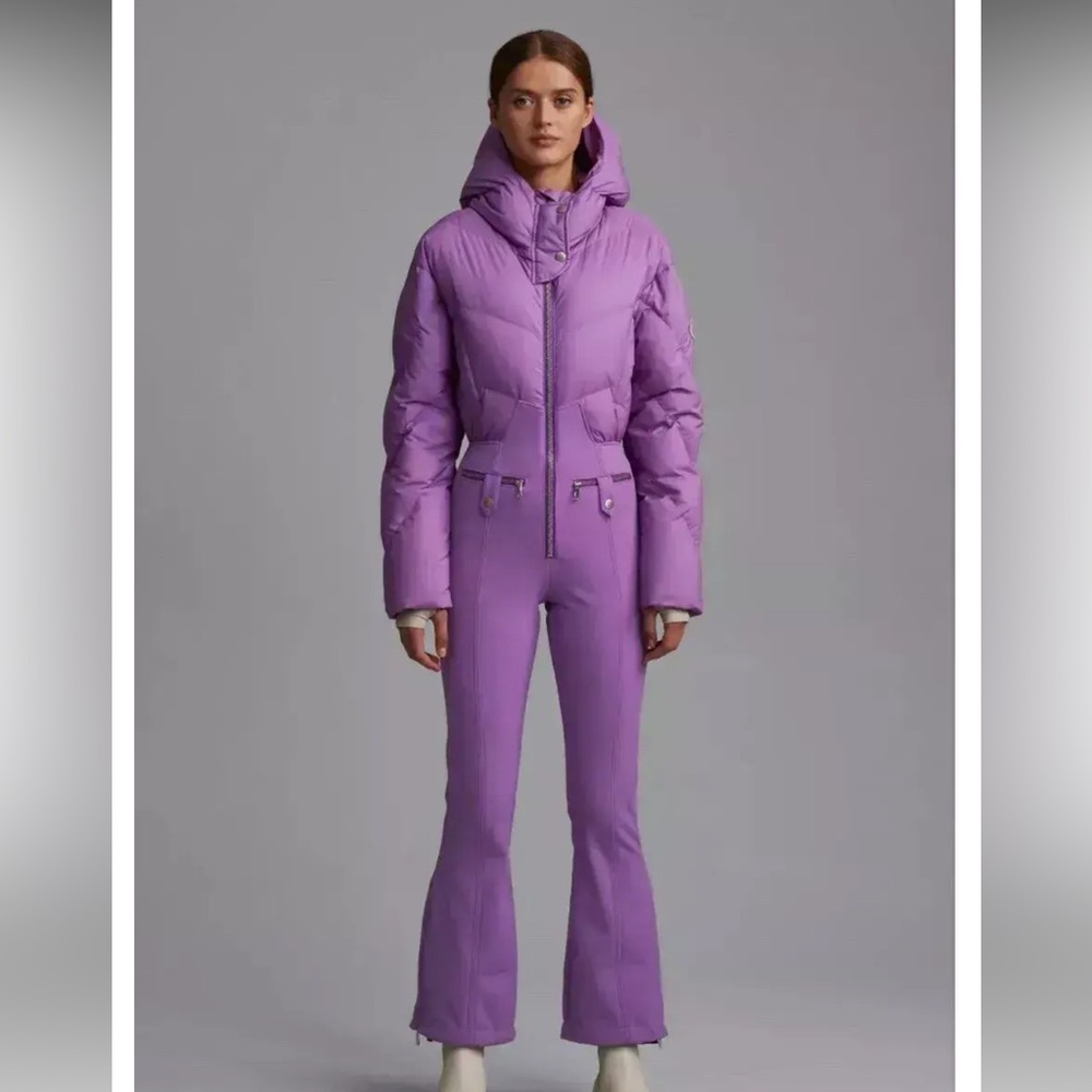 Women's Purple Insulated Ski Jumpsuit with High Collar - Picture 2 of 6